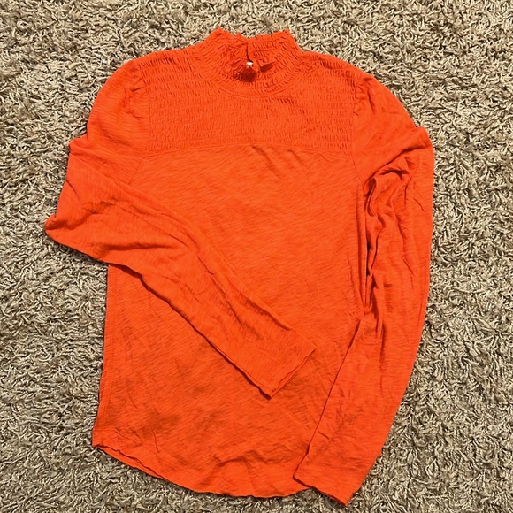 WE THE FREE Free People Caroline Mock Neck LS Smocked Top Orange Flame Large - Picture 8 of 13